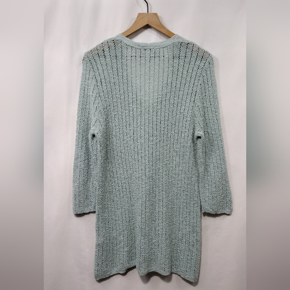 J. Jill Textured Open-Stitch V-Neck Sweater Women's L Mint Casual Minimalist - Picture 7 of 11